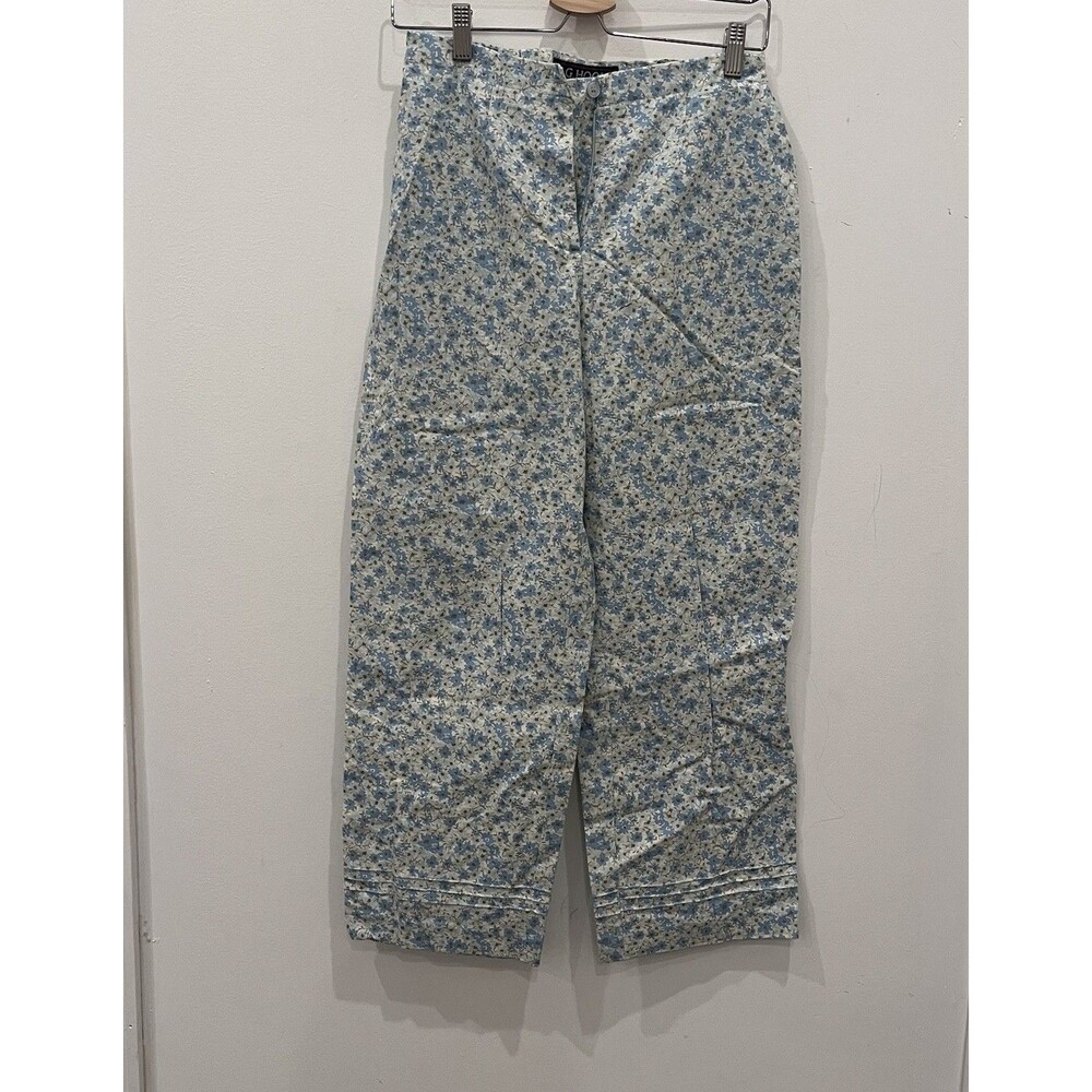 Vintage J.G. Hook Linen Blend Floral High Rise Crop Pants Sz 4 Boho Peasant cott